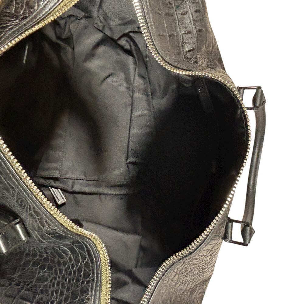 BEN MINKOFF ALLIGATOR PATTERN LEATHER LARGE DUFFEL BAG IN BLACK - Picture 8 of 9